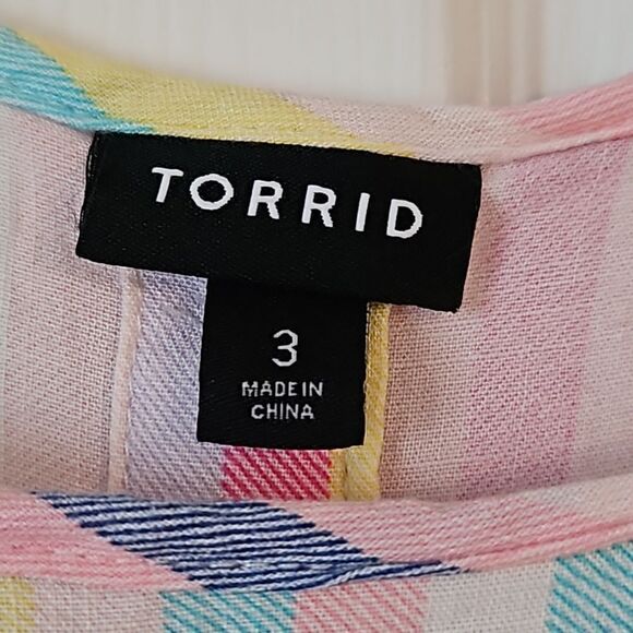 Torrid Multi Color Button Back Stripe Abbey Rayon Slub Top Short Sleeve Shirt 3X - Picture 9 of 15